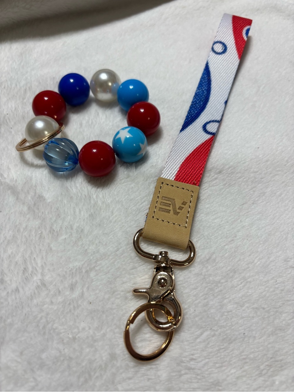 Patriotic Beaded Bracelet & Red-White-Blue Wrist Strap Keychain